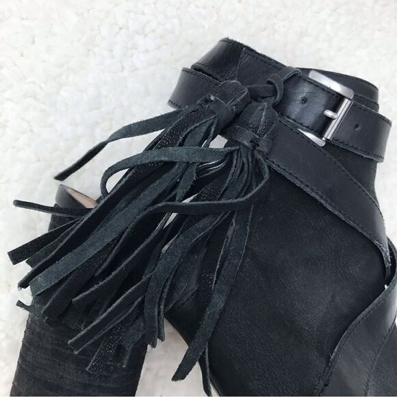 Sam Edelman Vermont Black Leather Peep Toe Cross Strap Tassel Ankle Boot - Picture 7 of 16